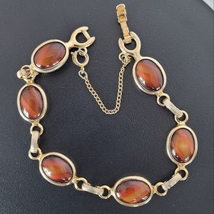 Vintage 1970's Sarah Coventry Wood Nymph Bracelet, Tiger's Eye